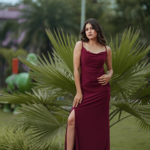 Parisa Wine Whisper Satin Gown