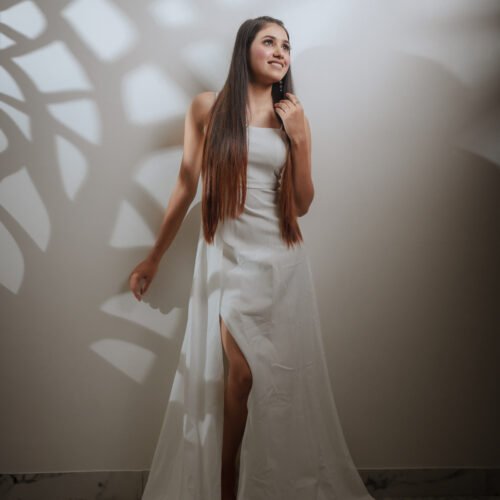 Parisa Ivory Satin Crystal-Strap Gown