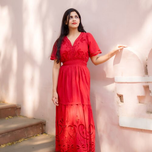 Parisa Scarlet Grace Embroidered Maxi Dress