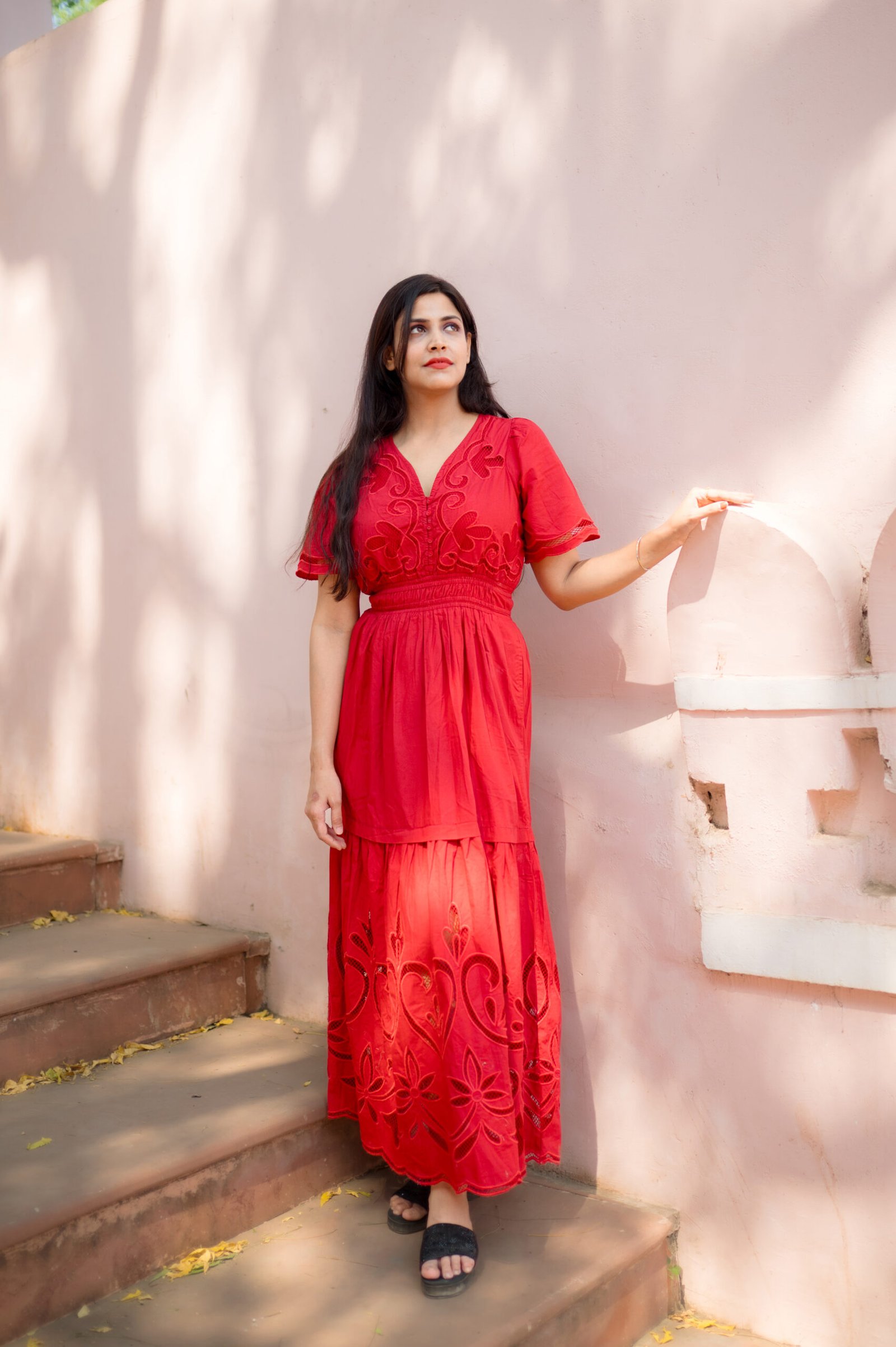Parisa Scarlet Grace Embroidered Maxi Dress